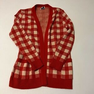 VINTAGE orange and cream open front cardigan M